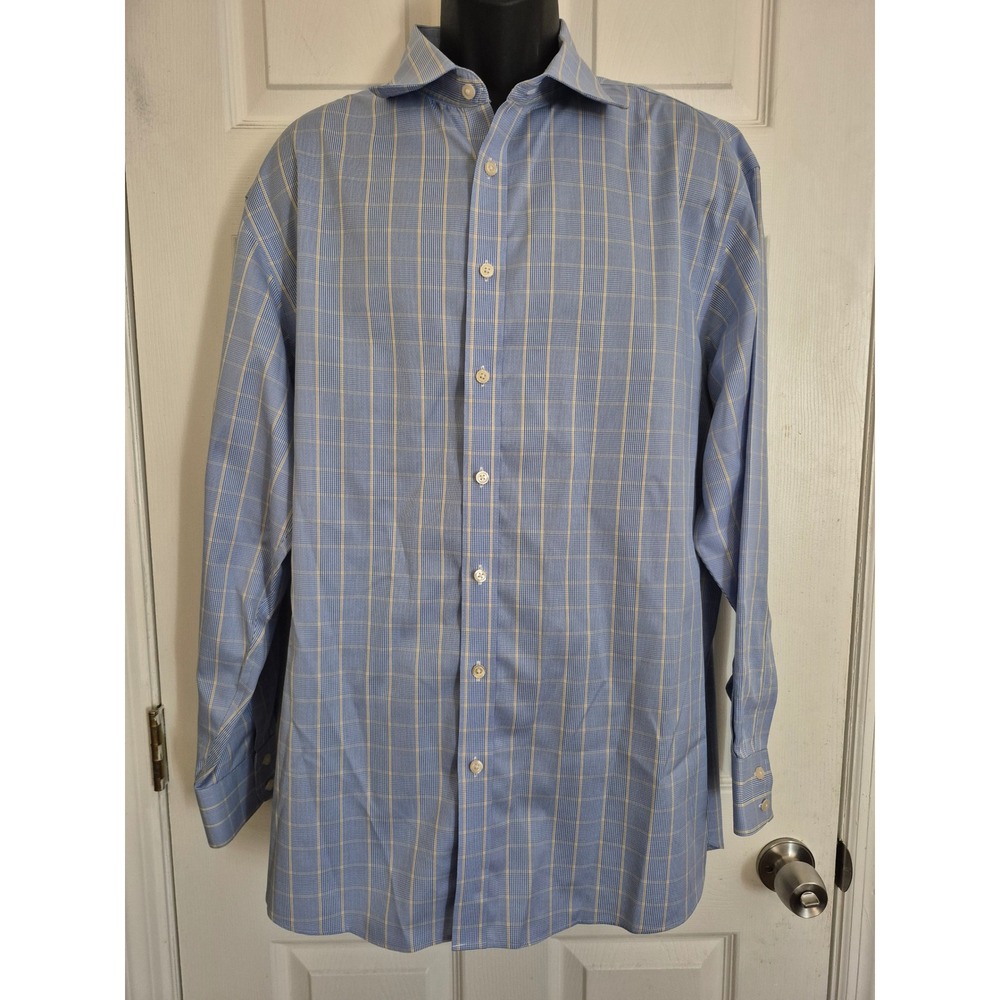 Charles Tyrwhitt Mens 18/35 Non Iron Classic Fit Blue Plaid Dress‎ Shirt 46/89cm